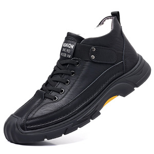 Men's Winter <b>Wool</b> Lined Warm Cotton Leather Snow Boots Anti Slip Waterproof Lace Up Casual Shoes For Middle Aged And Elderly - Product Image 4