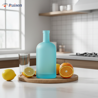 Bouteille en verre bleu mat vide de 500 ml et 750 ml, capacité personnalisée, pour vin, vodka, rhum, brandy, whisky, jus, tequila