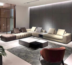 Canapé d'angle de salon moderne en forme de L gris beige combiné canapés en cuir de couleur canapé de salon de luxe avec <span class=keywords><strong>armoire</strong></span> latérale - Product Image 2