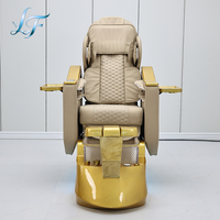 Fauteuil de pédicure électrique de luxe, couleur or crème, inclinable, avec massage et spa pour les pieds, avec bassin à remous LED pour salon de manucure