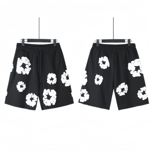 Shorts en jean imprimé floral en mousse Kapok de marque américaine tendance, style streetwear FOG, 100 % coton, avec cordon de serrage - Product Image 2
