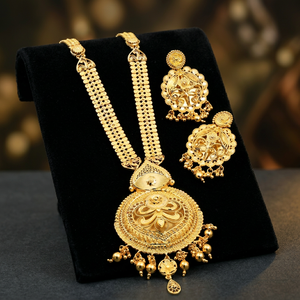 Wholesale 14K 18K 24K Micro Gold Plated Forming Long Set, Micro Gold Fashion Long Jewelry, Traditional Floral Design Jewelry Set - Product Image 3