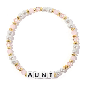 Braccialetto con Perle e Lettere in Cristallo Rosa, Semplice e Versatile, Regalo per Donne, Sorelle, Madri, Amiche - Product Image 6