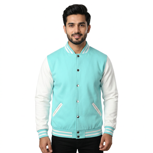 Veste universitaire sur mesure de qualité supérieure, manches en cuir blanc, corps en laine noire, veste universitaire style Letterman, prix de gros abordable - Product Image 1