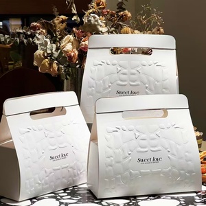 Boîte à dessert en papier avec poignée gaufrée blanche, personnalisable, conteneur en papier portable pour cupcakes, pâtisseries, emballage de desserts à emporter - Product Image 1