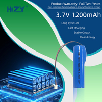 Batterie rechargeable au lithium-ion HIZY 3.7V 1200mAh 18650, pack de batteries 4.44Wh avec protection PCM et connecteur de câble, modèle HIZY-18650-3.7V-1200mAh