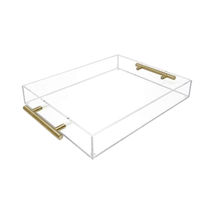 Vassoio di Servizio in Acrilico Trasparente con Manici in Metallo Dorato 11x14 Organizzatore Impilabile per Cibo/Bevande Antispruzzo per Interni/Esterni - Product Image 1