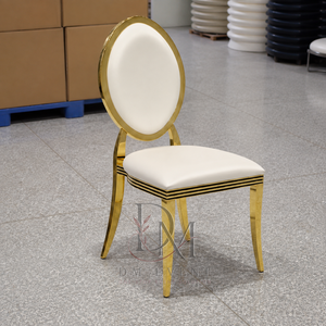 Chaise de mariage élégante et simple à dossier ovale en acier inoxydable doré avec coussin blanc pour événements de mariage et banquets - Sièges pour événements - Product Image 2