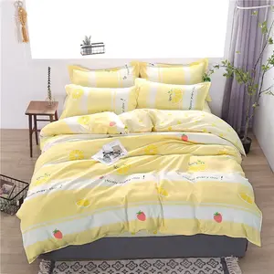 Lovely cute strawberry printed design 4-pcs yellow bedding set