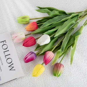 Pu artificiale di alta qualità aperto grande fascio di tulipani bianchi Bouquet da sposa fiori vero tocco decorazione della festa nuziale