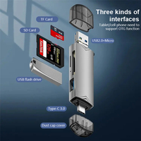 Lecteur de carte multifonction 6 en 1 USB 3.0, lecteur de carte mémoire de type C/Micro USB/TF/SD, adaptateur de lecture de carte mémoire, accessoires pour téléphone