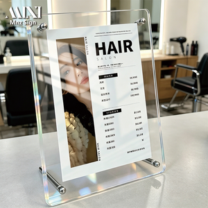 Présentoir de menu en acrylique sur pied pour table – Idéal pour salons de thé, cafés, salons de beauté, restaurants – <span class=keywords><strong>Liste</strong></span> de prix remplaçable - Product Image 1