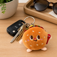 Zaves vente en gros Kawaii Hamburger peluche porte-clés doux en peluche ronde Burger poupée avec cuillère sac breloque pour cartable pendentif