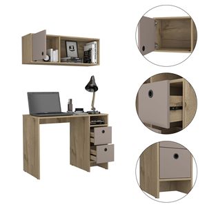 2-<b>Shelf</b> 3-Drawer Office <b>Desk</b> Set Light Oak Taupe Modern Design Home Workspace Furniture - Product Image 5