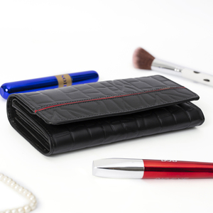 Luxury Black Genuine Leather <b>Long</b> <b>Wallet</b> with Stone Pattern Button Closure Durable Design - Product Image 3