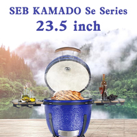 SEB Kamado 23,6 pouces, barbecue moderne en céramique au charbon de bois, allumage électronique, portable, commande tactile, pour les fêtes en famille