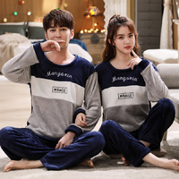 Pyjama d'hiver pour couple, en flanelle, ample, col rond, style coréen, pour homme et femme, doux et chaud, manches longues, ensemble deux pièces