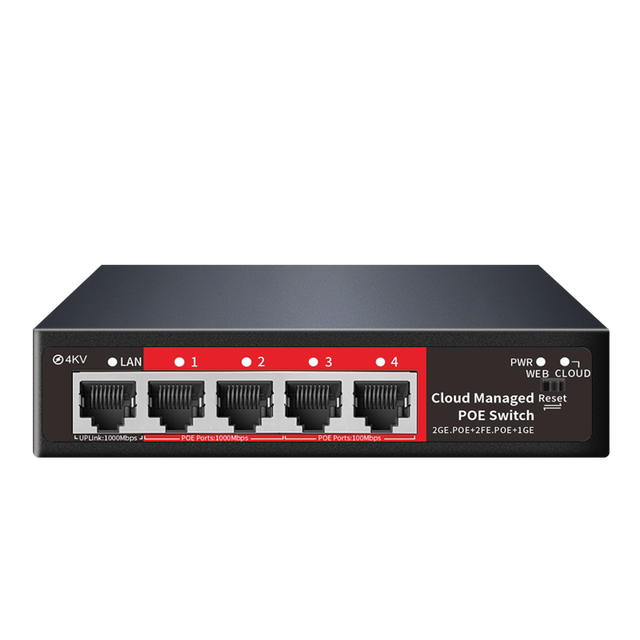 4-Port PoE Switch with 52W Power Cloud Managed Industrial Grade Stable Performance Waterfront Switch for IP Camera 100Mbps