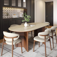 Mesa de Comedor Vintage de Alta Gama de Madera de Nogal Macizo Estilo Francés con Tapa de Pizarra, Combinación de Sillas para Restaurante, Ensamblada