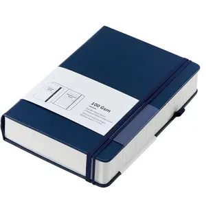 Thick custom navy blue classic notebook handmade 400 pages embossed lined faux leather journal