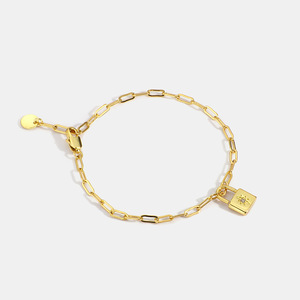2024 Trendy Brass Zircon <b>Charm</b> Lock Bracelet Unisex Anniversary Occasion 14K Gold Plated Finish Durable Metal Construction - Product Image 5