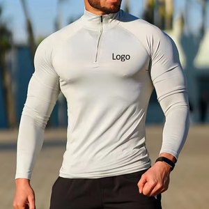 Camisas de media cremallera para hombre, atuendo deportivo ajustado, peso ligero, estampado de logotipo, cuatro vías, estiramiento, playa, manga larga, Top de entrenamiento - Product Image 2
