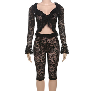 Nuovi arrivi moda popolare <span class=keywords><strong>abbigliamento</strong></span> donna 2025 due pezzi Sexy pizzo Midi Set pantaloni - Product Image 1