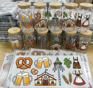 Envolturas Personalizadas para Vasos del Festival de Cerveza Oktoberfest, Calcomanías UV DTF para Latas de 16 oz, Resistentes al Agua, Adhesivos de Transferencia de Calor - Product Image 1