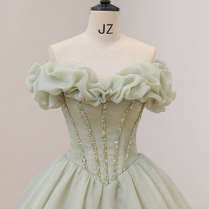 Strapless Evening Gown Light Green Empire Waist Ruffles Formal Dress For Banquet Annual Meeting - Product Image 3