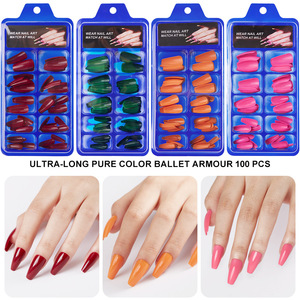 100 faux ongles à presser, forme cercueil/ballerine/carrée, longueur moyenne, couleur unie, prêts à poser - Product Image 2