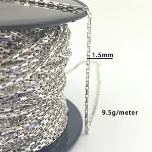 Long Box Rectangle Sterling Silver Chain Wholesale Roll Spool Price by Gram Per Meter