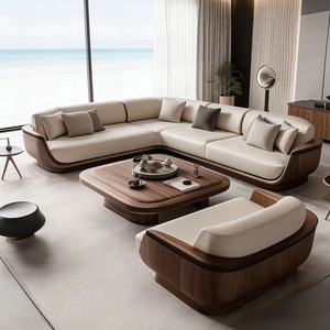 Modern Curved Sectional with Solid <b>Wood</b> <b>Frame</b> Upholstered Leather L-Shape Set for Living Room - Product Image 2