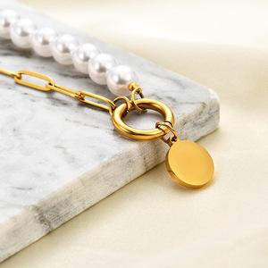 Pulsera de perlas de imitación, cadena de oro, colgante redondo, regalo de joyería de moda para mujer - Product Image 2