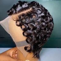 Perruque frontale transparente 13x4 en cheveux humains vierges Remy 100% naturels, style Chioma Pixie bouclé ondulé, pour femmes noires
