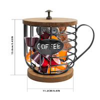 Organisateur de tasses à café en forme de tasse en métal, support pour dosettes K-Cup, panier de rangement pour dosettes de café avec accès pratique pour la maison ou le bureau