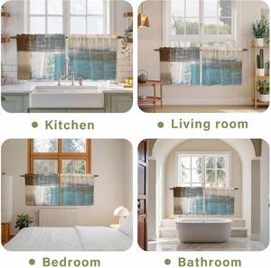 Rideaux de cuisine bleus modernes, 2 panneaux, rideaux de fenêtre rustiques à motifs de peinture à l'huile, draperies courtes pour salle de bain, café, personnalisables - Product Image 3