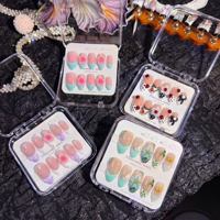 Ongles press-on 3D faits main en PMMA, courbe amande moyenne, style glamour quotidien, couvrance totale, réutilisables, 10 pièces
