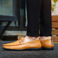 Chaussures en cuir véritable pour hommes, logo personnalisé, printemps-été, style britannique, mocassins à enfiler, chaussures de marche, semelle en caoutchouc antidérapante