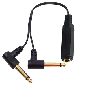 Chapado en oro 6,35mm macho hembra TRS estéreo a doble 2x6,35mm macho TS Mono 90 grados Y cable de audio divisor