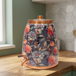 Distributeur d'eau chaude et froide en cuivre avec motif floral et robinet, réutilisable, garantie de 3 ans pour usage domestique - Product Image 3