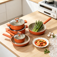 Ensemble de 13 ustensiles de cuisine en aluminium moulé sous pression orange antiadhésifs, poignées résistantes à la chaleur, ensemble de casseroles et de poêles pour cuisinière à induction avec couvercles en verre