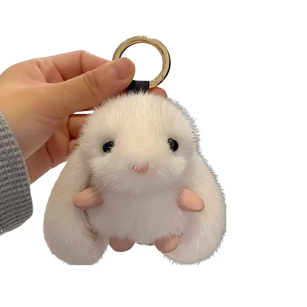 Dễ thương handmade sang trọng Bunny Keychain cho phụ nữ Kawaii Thú nhồi bông lông thỏ trắng thẩm mỹ Keychain