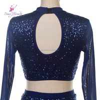 20508 Costume de danse lyrique bleu marine en spandex à sequins avec pantalon, robe de ballet, tenue de scène
