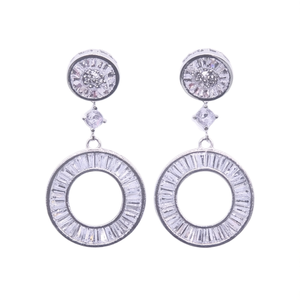 Pendientes de Lujo con Cristales Blancos en Oro Blanco, Engaste Geométrico, Plata 925, Joyería para Mujer para Fiestas - Product Image 1