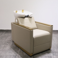 Bac de lavage de luxe inclinable pour salon de coiffure, fauteuil de lavage chromé en cuir avec fonction massage
