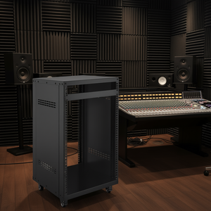 Gabinete de servidor de marco abierto metálico con ruedas bloqueables D0100X3BB22 16U para estudio de grabación en casa - Product Image 2