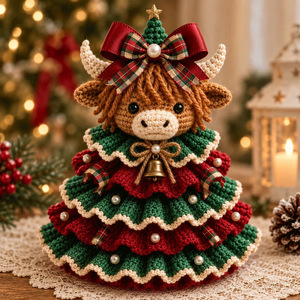 Crochet Animal Christmas Tree <b>DIY</b> <b>Kit</b> Yarn Knitted Highland Cow Reindeer Fox Owl Cat Dachshund Holiday Ornament Handmade Gift - Product Image 1