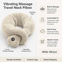 Oreiller de voyage vibrant massant pour le cou, 3 niveaux, en peluche douce, support en U, garnissage microbilles, léger, personnalisable pour le vol