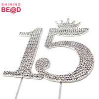 Couronne de princesse en strass plaquée argent numéro 15 pour gâteau de Quinceañera, monogramme pour fête de 15 ans