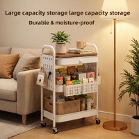 Carrito de Almacenamiento Metálico Portátil de Tres Niveles, Carrito Móvil Funcional Impermeable con Ruedas y Cajón para Cocina y Baño